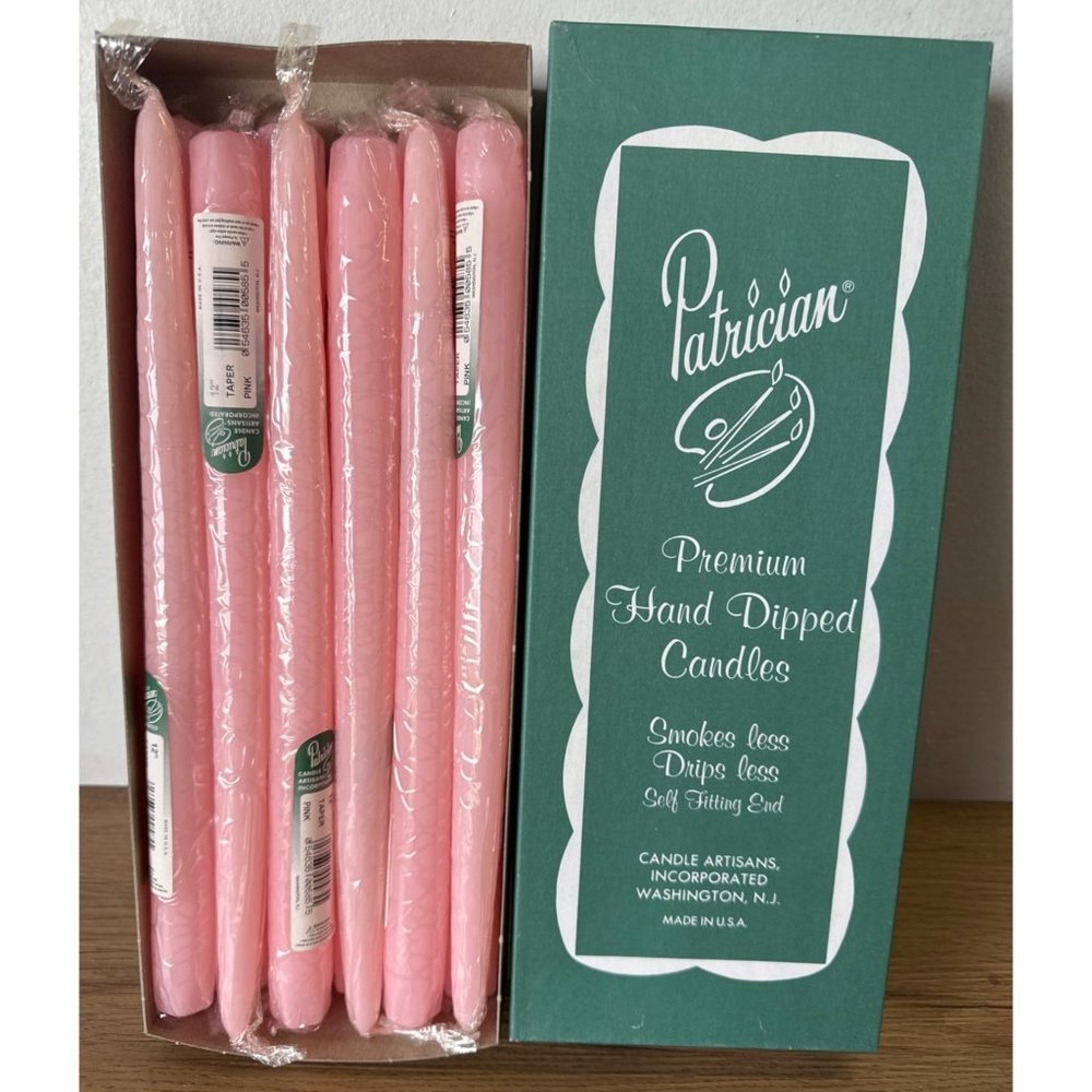 Patrician 12-inch Hand Dipped TAPERED CANDLES Pink 12 NEW in Box #2